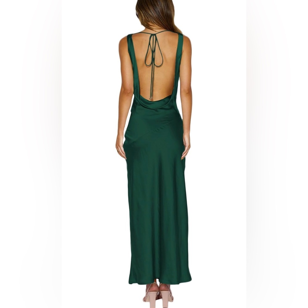 Satin Cowl Neck Sleeveless Backless Maxi Wedding Guest Dress Silk Open Back